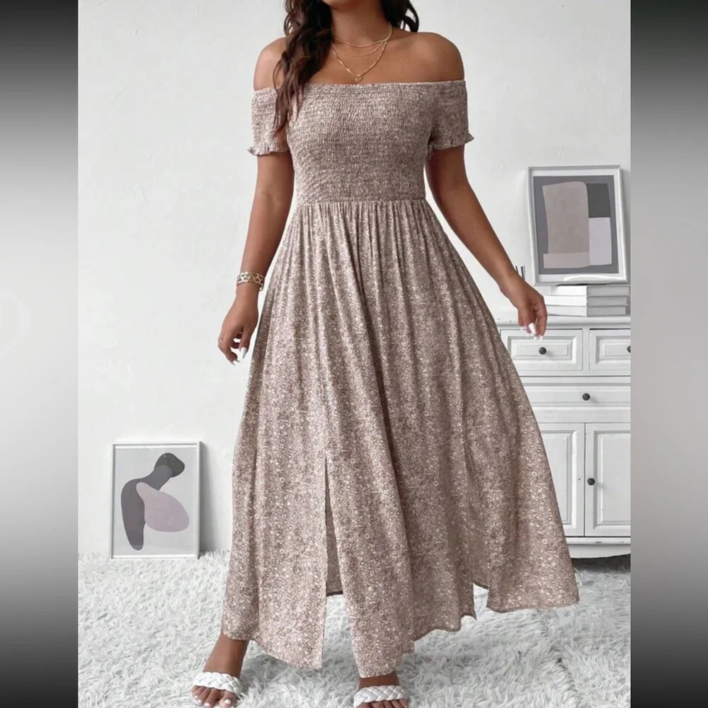 Boho floral off shoulder split thigh maxi dress - Picture 6 of 6